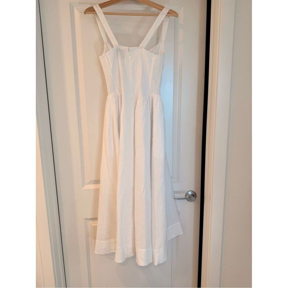 NWOT Reformation White Birdie Linen Dress , Sweetheart Midi Dress with Pockets - Picture 14 of 16